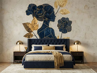 Behang met bloemenvrouwenfiguur