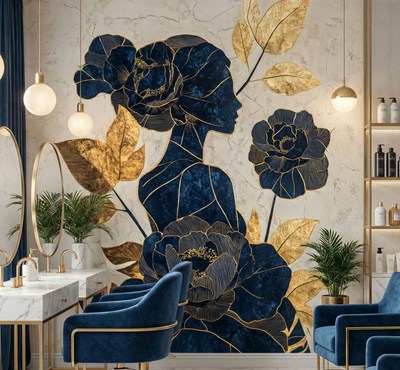 Behang met bloemenvrouwenfiguur