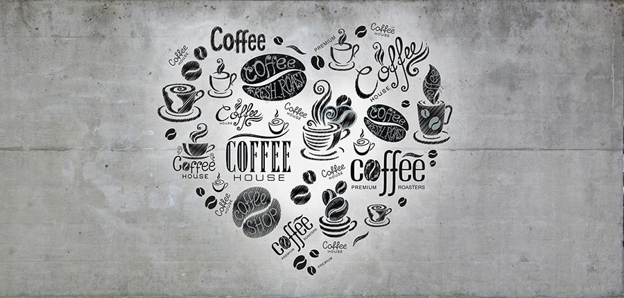 Achtergrond met hartvormige koffie-iconen