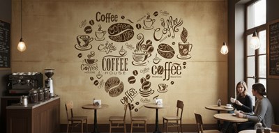 Achtergrond met hartvormige koffie-iconen