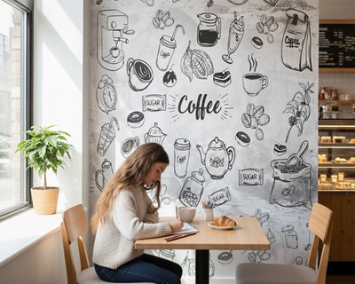 Gedetailleerd behang met koffietekening