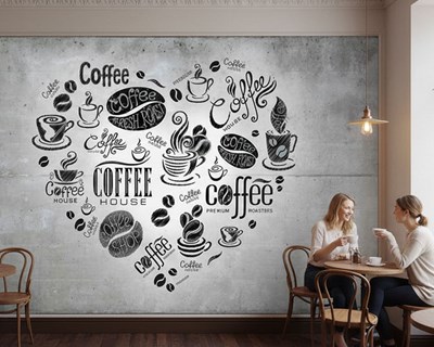 Achtergrond met hartvormige koffie-iconen