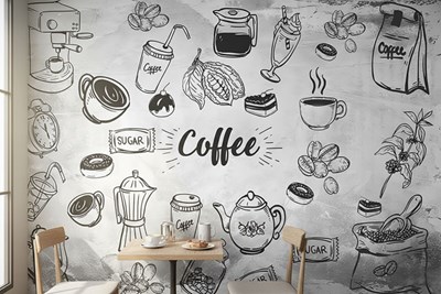 Gedetailleerd behang met koffietekening