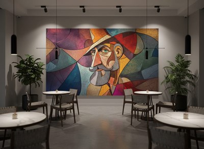 Behang met een abstracte man met hoed