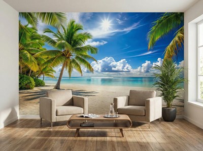 Behang met uitzicht op een zonnig strand