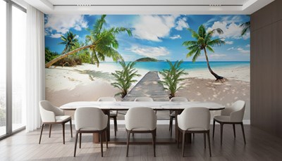 Behang met strandwandelpad