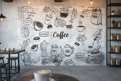 Gedetailleerd behang met koffietekening