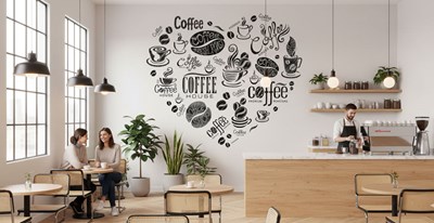 Achtergrond met hartvormige koffie-iconen