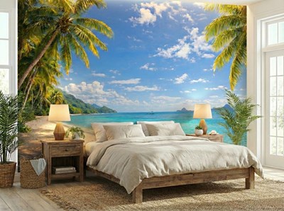 Behang met tropisch strandlandschap