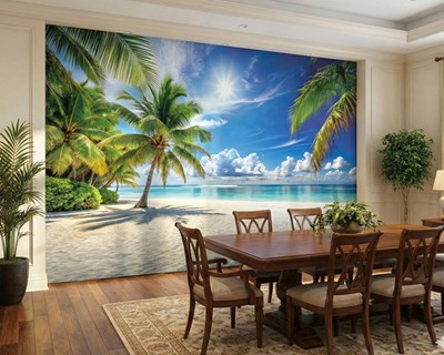 Behang met uitzicht op een zonnig strand