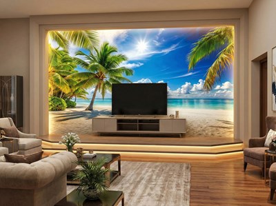 Behang met uitzicht op een zonnig strand