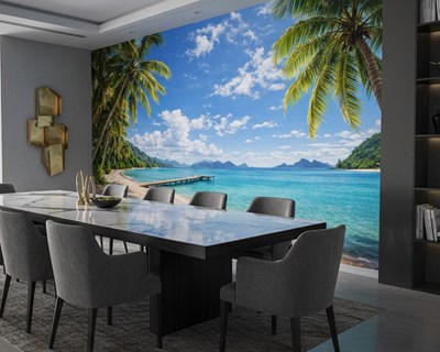 Behang met tropisch strandlandschap