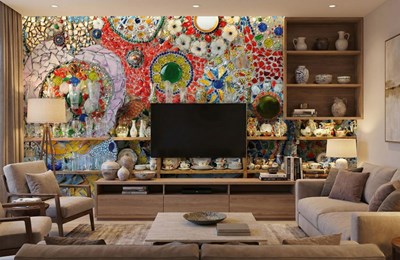 Behang met kleurrijk mozaïekpatroon