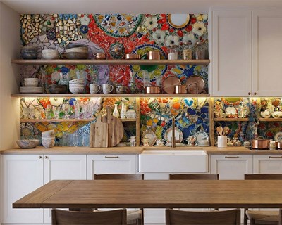 Behang met kleurrijk mozaïekpatroon