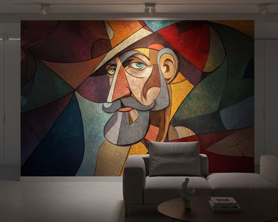 Behang met een abstracte man met hoed