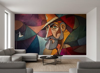 Behang met een abstracte man met hoed