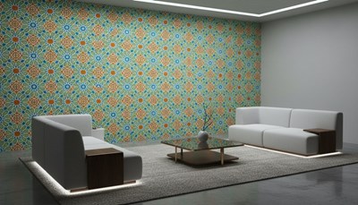 Behang met kleurrijke geometrische patronen