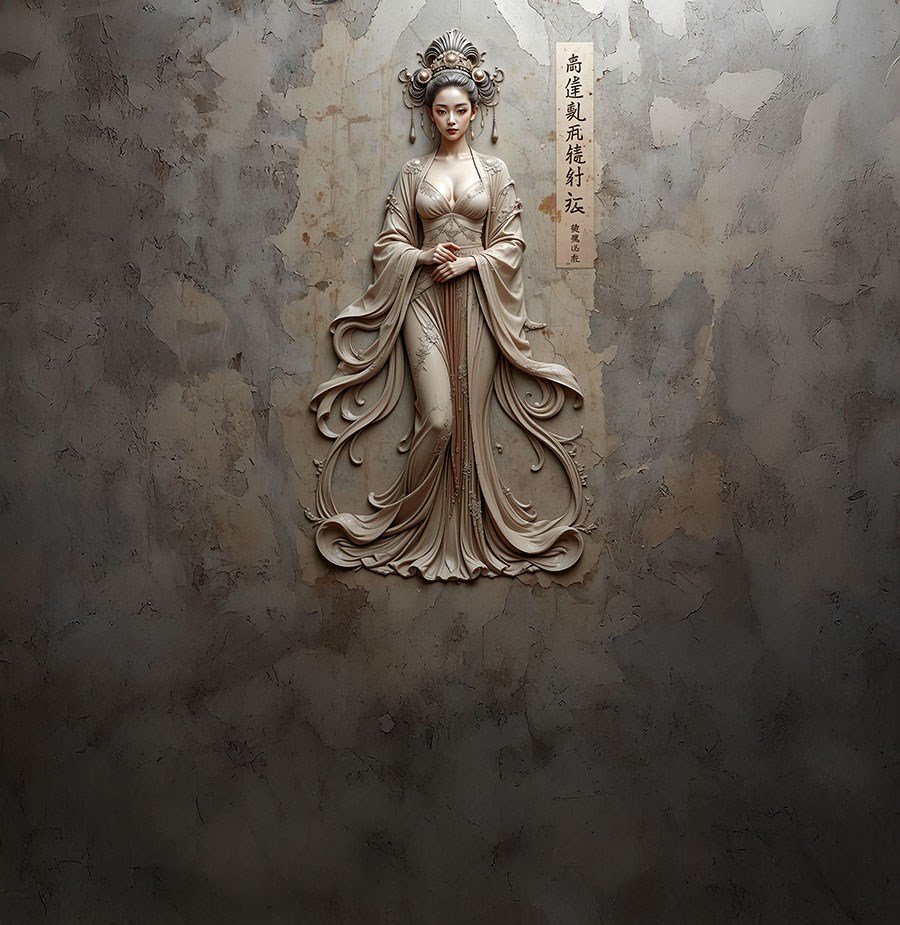 3D Chinese vrouw reliëfbehang