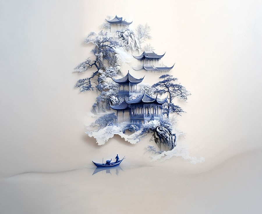 3D Verre Oosten Landschap Behang