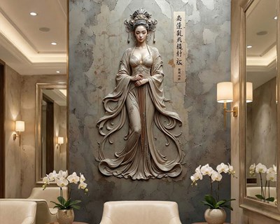 3D Chinese vrouw reliëfbehang