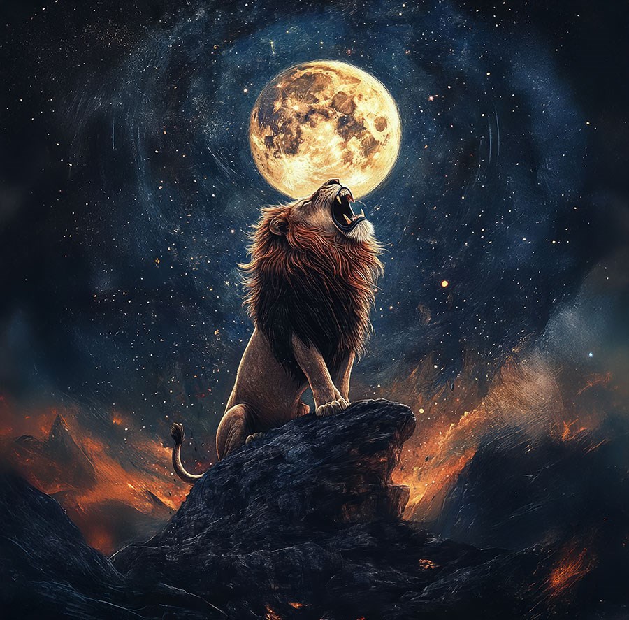 Behang met brullende leeuw 