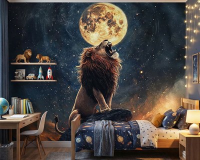 Behang met brullende leeuw 