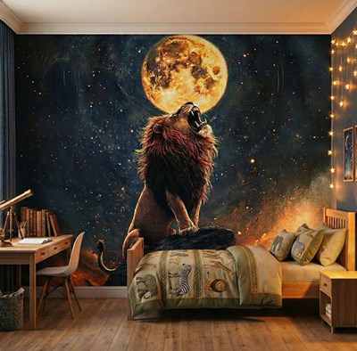 Behang met brullende leeuw 