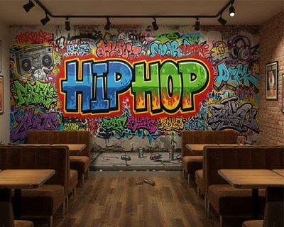 Behang met graffiti- en hiphopmotieven 