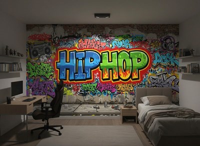 Behang met graffiti- en hiphopmotieven 