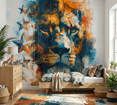 Behang met abstract leeuwportret 