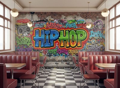 Behang met graffiti- en hiphopmotieven 