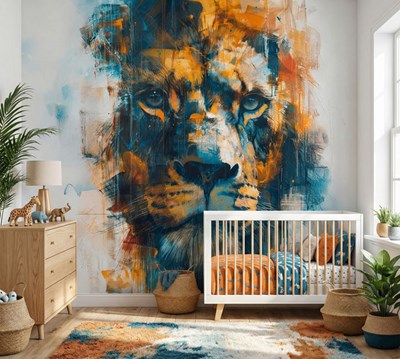 Behang met abstract leeuwportret 