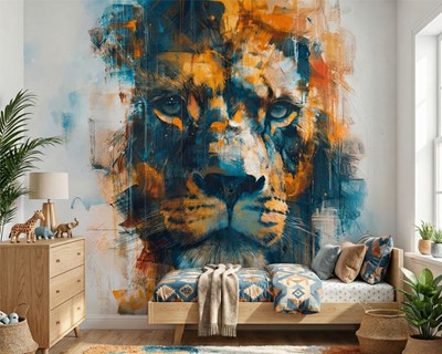 Behang met abstract leeuwportret 