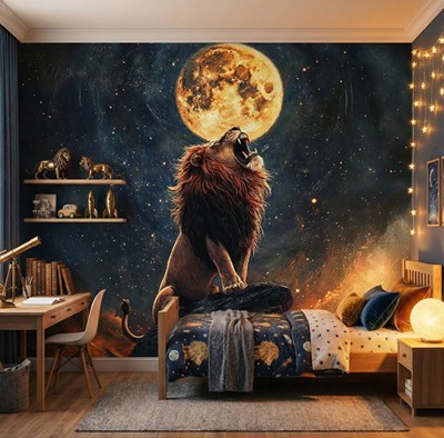 Behang met brullende leeuw 