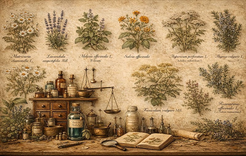 Thema behang met geneeskrachtige planten