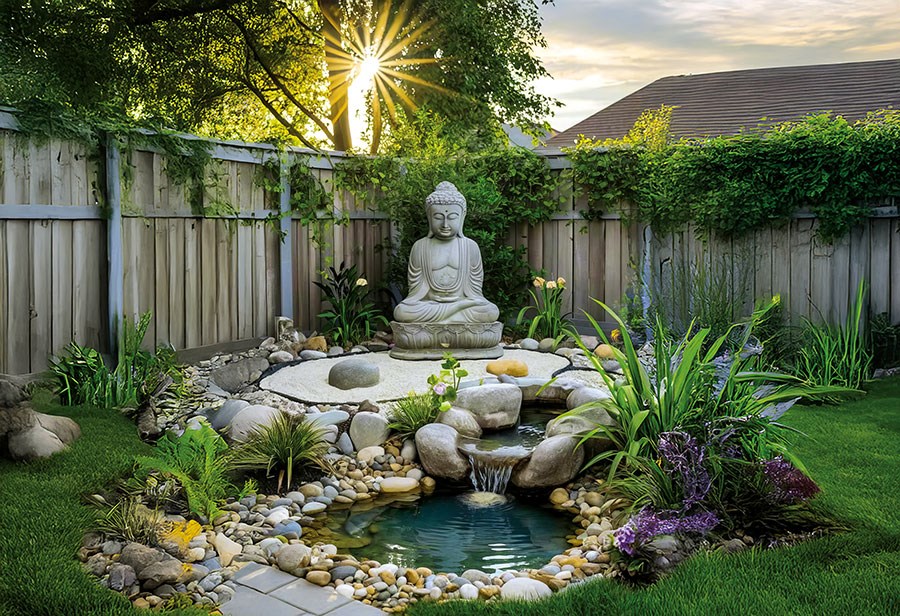 Rustige Zen-tuin-thema behang