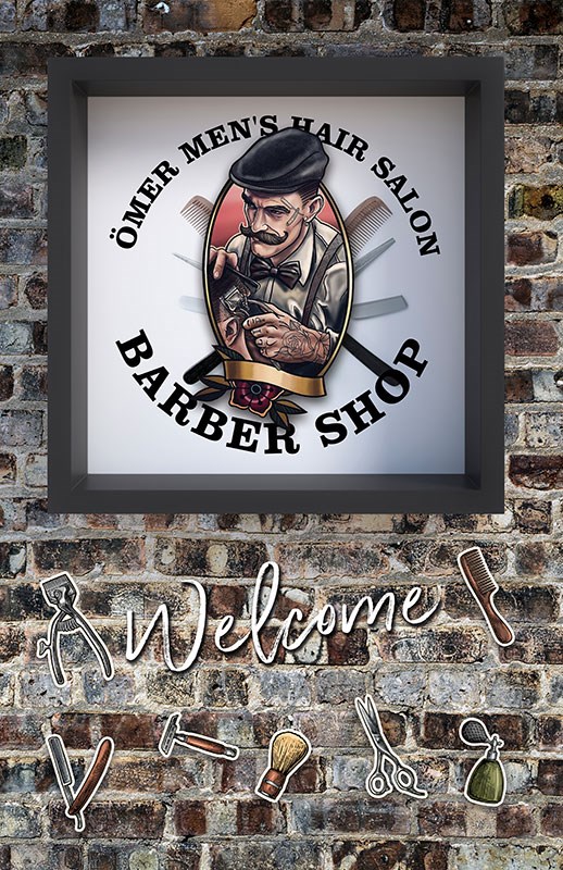 Barber Shop-behang voor op bakstenen muren