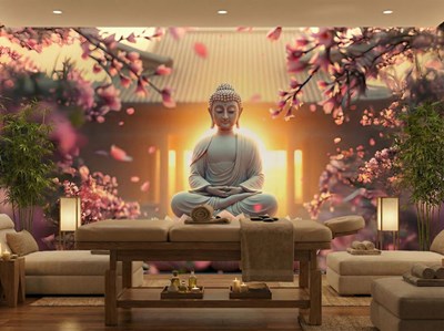 Lotusbloem en kersenboom thema behang