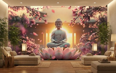 Lotusbloem en kersenboom thema behang