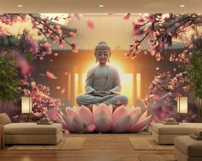 Lotusbloem en kersenboom thema behang