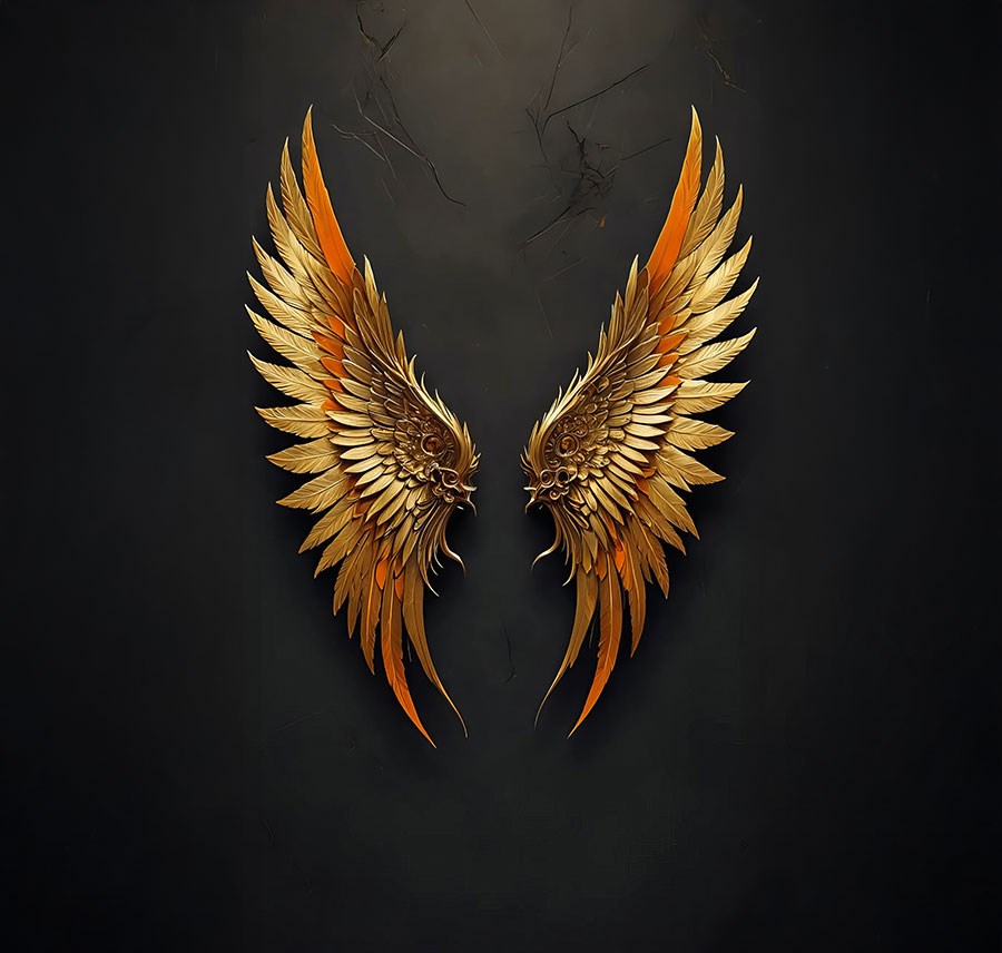 3D-behang met gouden engelenvleugels