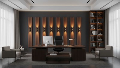 Verticaal houten wandbehang met verlichting