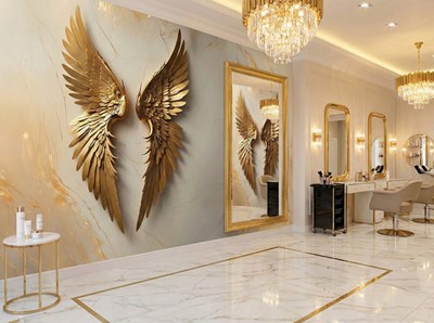 Behang met gouden engelenvleugels