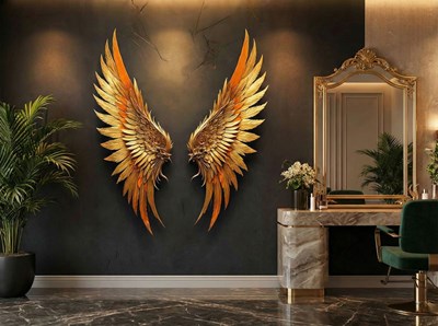 3D-behang met gouden engelenvleugels