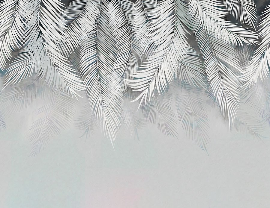 Behang met witte palmbladeren