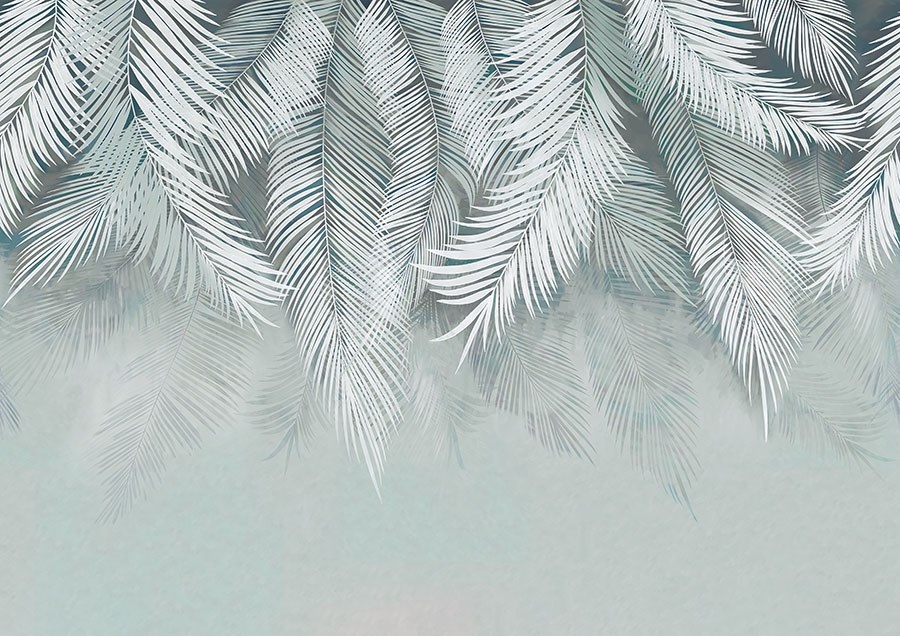 Behang met witte palmbladeren