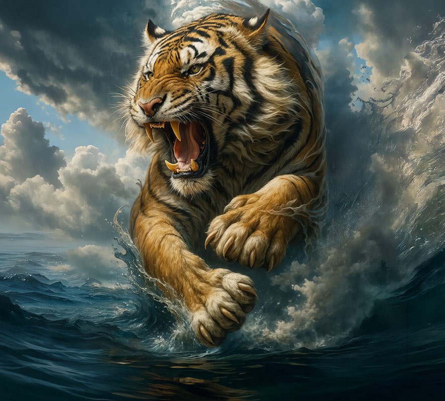 Behang met brullende tijger