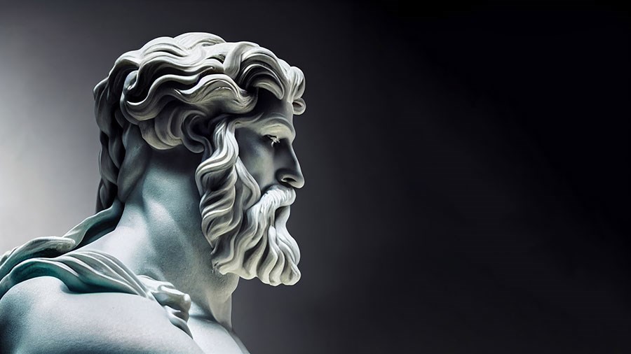Beeld van de Griekse god Zeus als achtergrond