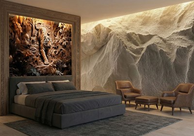 3D-behang met rotsmotief