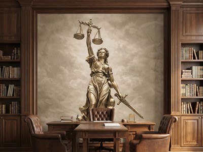 Beeld van de godin van de gerechtigheid als achtergrond